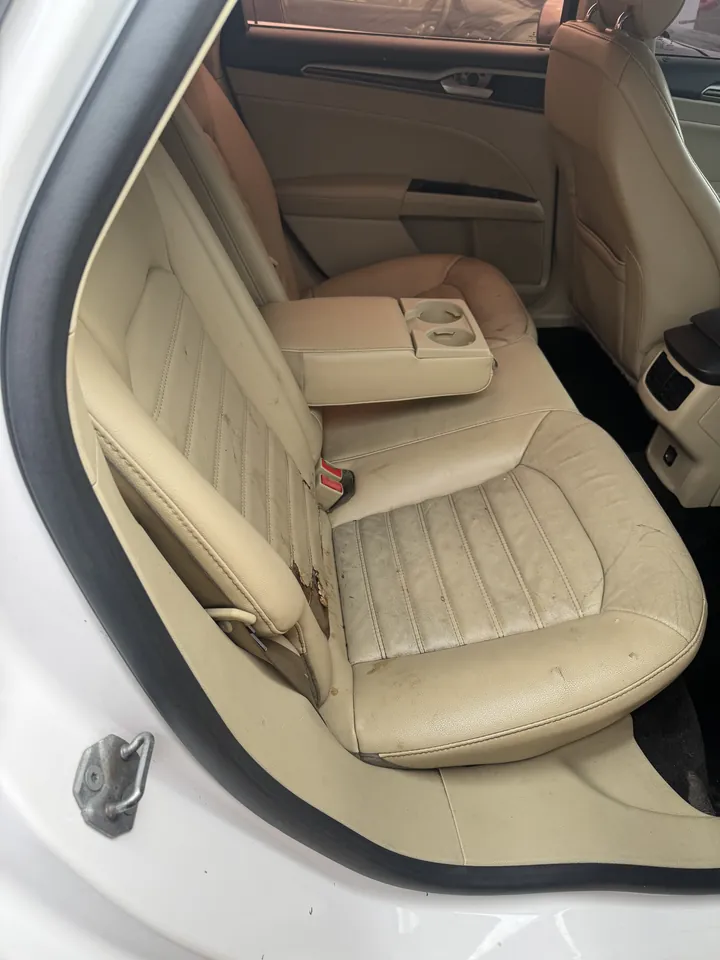 2013 Ford Fusion Titanium, white, interior rear seats, photo 6 of 6
